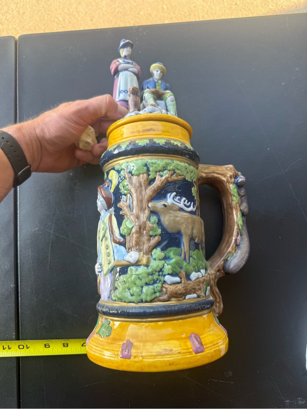 VINTAGE German Beer Stein Lidded. Hand Painted and Detailed